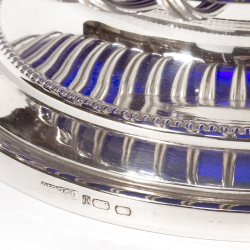 Georgian Style Silver Plate Circular Wirework Basket with Original Bristol Blue Liner