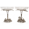 Pair of Silver Plate Comports Decorated with Strawberries and with Two Circular Glass Bowls