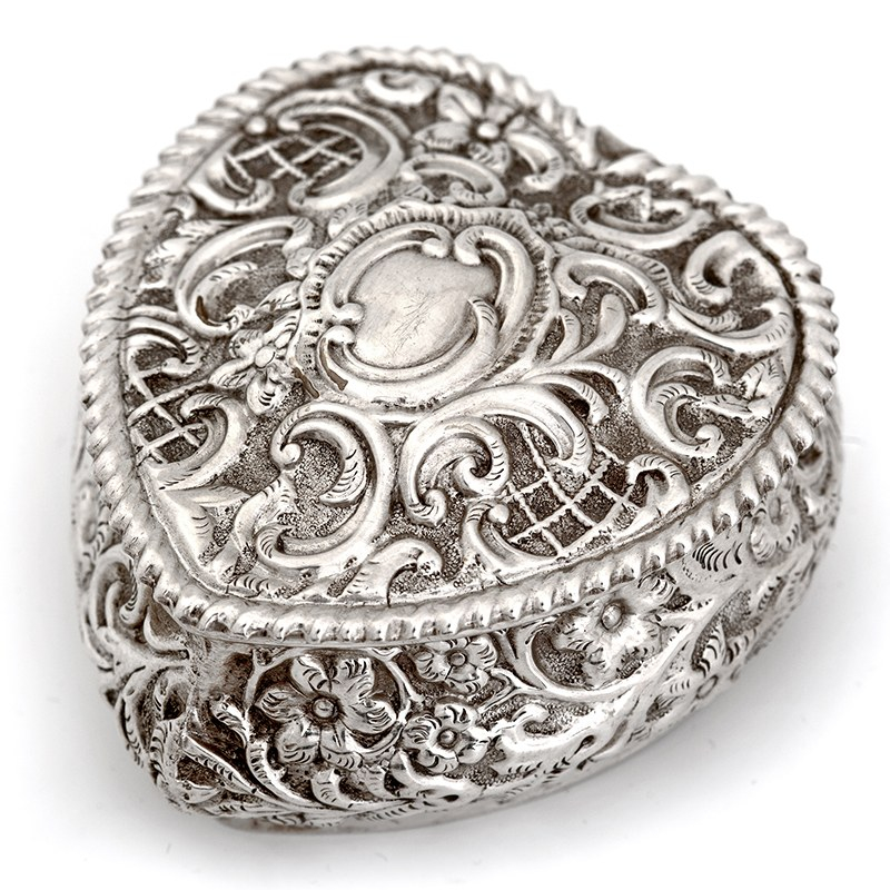 Late Victorian Heart Shaped Silver Box with Gilt Interior