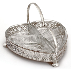 Heart Shaped Silver Plated Appetizer Dish with Four Clear Glass Dishes