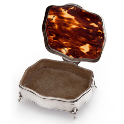 Silver Tortoiseshell Jewellery Box with Original Velvet Lining