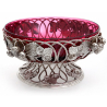 Victorian Silver Plate Fruit Bowl Decorated with Strawberries and with a Cranberry Glass Liner
