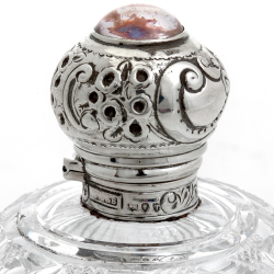 Victorian Cut Glass and Silver Topped Perfume Bottle with an Inset Glass Bead