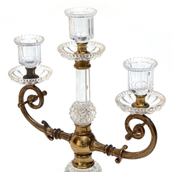 Pair of Regency Style Cut Glass and Gilt Three Light Candelabra