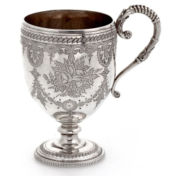 Victorian Baluster Shape Silver Christening Mug Engraved with Garlands and Flowers
