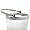 Art Deco Style Silver Plate Ice Pail with Looped Swing Handle and Tapering Hand Cut Glass Body
