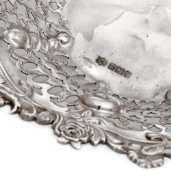 Pair of Mappin & Webb Edwardian Pierced Silver Dishes with a Floral and Scroll Border