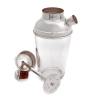 Silver Plate Cocktail Shaker with Integral Mixer and Clear Glass Tapering Body
