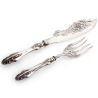 Decorative Victorian Silver Plate Fish Servers Engraved with a Dolphin and Scrolls and Foliage