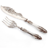 Decorative Victorian Silver Plate Fish Servers Engraved with a Dolphin and Scrolls and Foliage