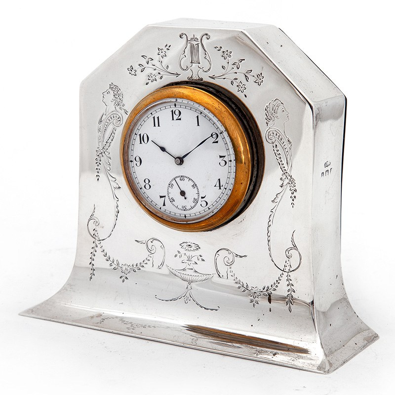 Edwardian Silver Mantle Clock with Removable Working Clock