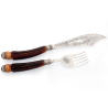 Pair of Silver Plated Antler Handle Fish Servers Featuring an Engraving of a Naked Greek God