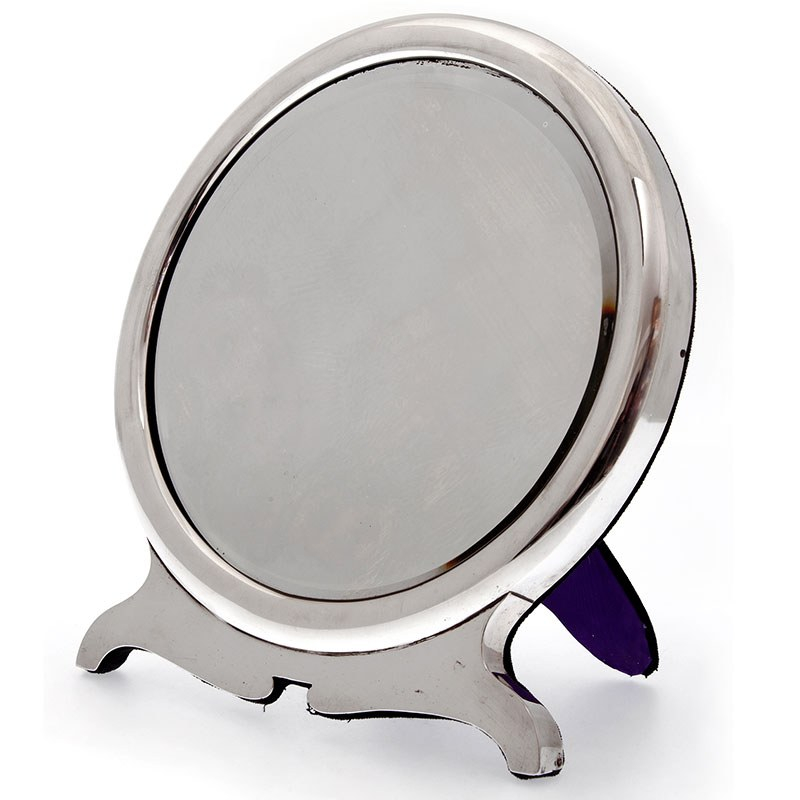 Plain Silver Circular Dressing Table Mirror by William Comyns (1902)