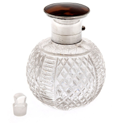 Silver and Tortoiseshell Perfume Bottle with Cut Glass Body