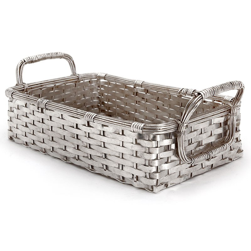 Decorative Silver Plate Weave Effect Basket with Two Applied Reeded Handles
