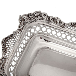 Decorative Silver William Comyns Dish with Floral Scroll and Trellis Work