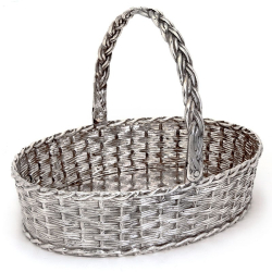 Collis & Co Silver Plate Cast Wicker Effect Oval Basket with Swing Handle