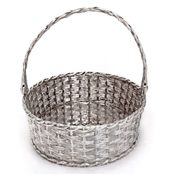 Collis & Co Silver Plate Cast Wicker Effect Oval Basket with Swing Handle