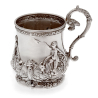Late Victorian Silver Plate Christening Mug with Scenes of Children Playing