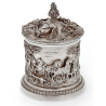 Victorian Silver Plate Barrel Featuring Huntsmen Horses Hounds and Stables