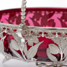 Victorian Silver Plated Basket with a Cranberry Red Glass Liner and Beaded Swing Handle