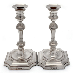 Pair of George II Style Silver Candelabra with Detachable Three Light Branches