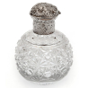 Large Victorian Silver Topped Perfume Bottle Decorated with Scrolls and Figures