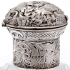 Large Victorian Silver Topped Perfume Bottle Decorated with Scrolls and Figures