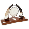 Cow Horn and Oak Decorative Gong with Silver Plated Corners and Original Striker