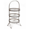 Silver Plated Three Tier Cake Stand with Three Circular Clear Glass Dishes