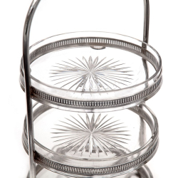 Silver Plated Three Tier Cake Stand with Three Circular Clear Glass Dishes