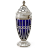 Edwardian Silver Wire Work Sugar Caster with Blue Glass Liner