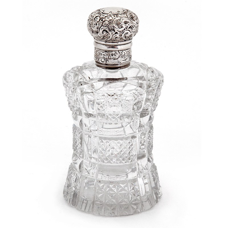 Unusual Shape Victorian Silver Top Perfume Bottle with a Screw Top