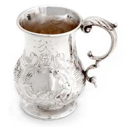 Silver Plated Christening Mug Chased with Rococo Flowers and Scrolling Foliage