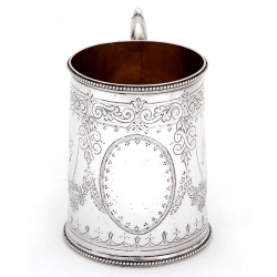 Early Victorian Tapering Cylindrical Shaped Silver Christening Mug