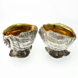 Pair of Silver Plated Salts in the Shape of a Shell