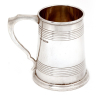 Georgian Style Silver Pint Mug with a Plain Tapering Body with Turned Reeded Bands