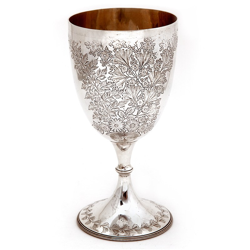 Victorian Silver Goblet Engraved with Ferns and Flowers