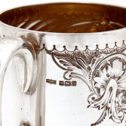 Edwardian Silver Child or Christening Mug Hand Chased with Flowers and Scrolls