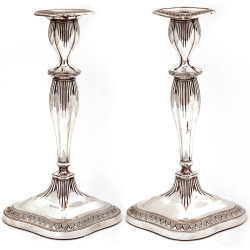 Old Sheffield Candlesticks with Tapering Fluted Stems and Oval Shaped Bases