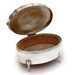 Plain Silver Jewellery Box with a Hinged Chippendale Border Lid and Cream Velvet Lined Interior