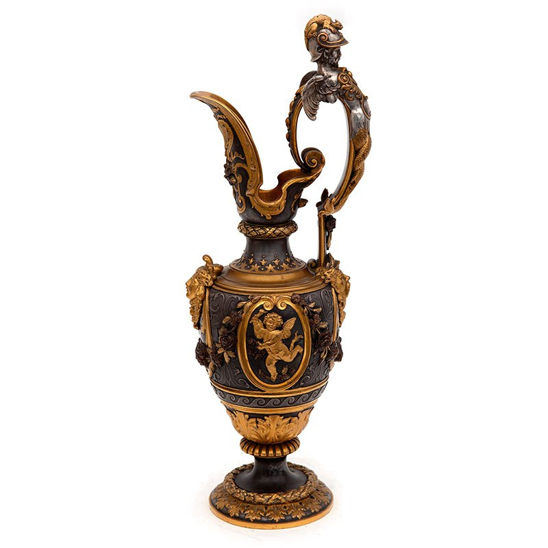 Victorian Parcel Gilt Ewer Oxidised Silver Plated and Gilt Decoration