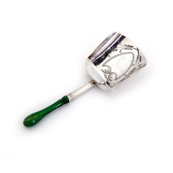 Georgian Silver Tea Caddy Spoon with Turned Dyed Green Ivory Handle
