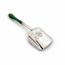 Georgian Silver Tea Caddy Spoon with Turned Dyed Green Ivory Handle