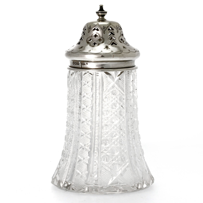 Edwardian Sugar Caster with Engraved Silver Top