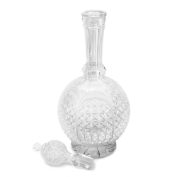 Victorian Cut Glass Decanter with a Long Paneled Neck and a Deep Star Cut Globe Shaped Body