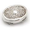 Oval Edwardian Silver Jewellery Box with a Hinged Lid Decorated with Scrolls and Flowers