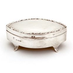 Edwardian Oval Silver Jewellery Box with a Hinged Lid and Applied Cast Decorative Border