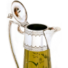 Victorian Silver Plated Green Glass Claret Jug with Enamel Scenes of Flowers and Butterflies