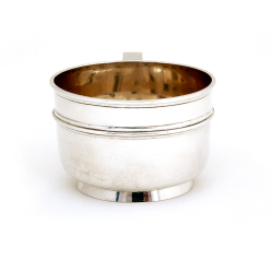 Plain Silver Childs Mug with Applied Mid Band and Scroll Handle